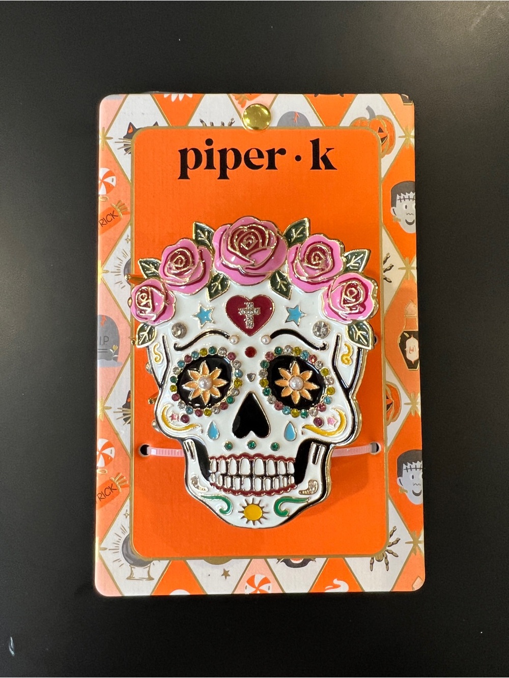Piper Pink Floral Sugar Skull Enamel Hair Clip